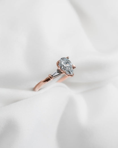 Pear & Tapered Baguette | Rose Gold Lab Grown Diamond Trilogy Engagement Ring - Lester & Brown