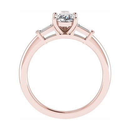 Pear & Tapered Baguette | Rose Gold Lab Grown Diamond Trilogy Engagement Ring - Lester & Brown
