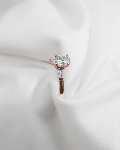 Pear & Tapered Baguette | Rose Gold Lab Grown Diamond Trilogy Engagement Ring - Lester & Brown