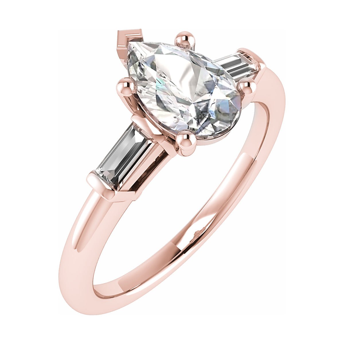 Pear & Tapered Baguette | Rose Gold Lab Grown Diamond Trilogy Engagement Ring - Lester & Brown