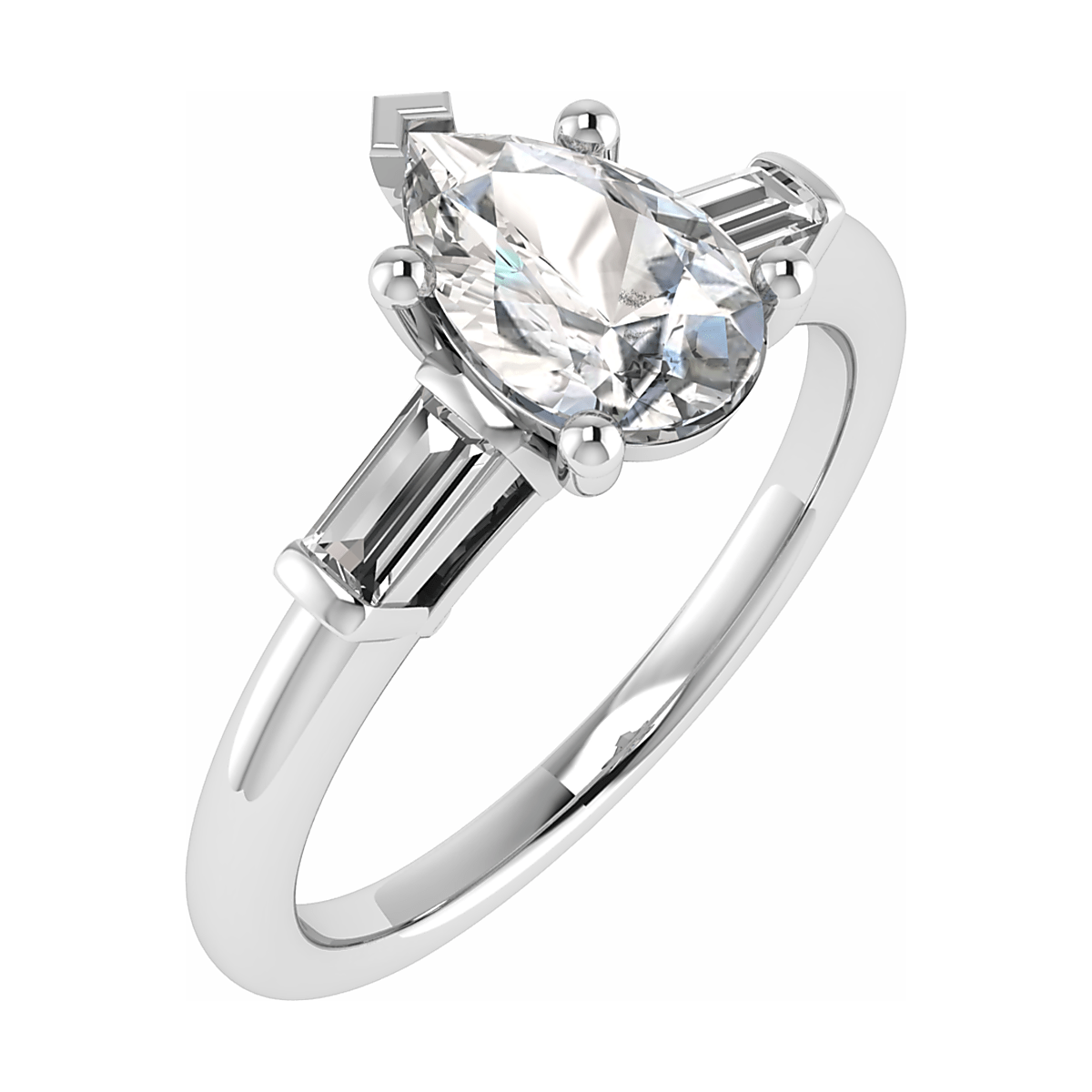 Pear & Tapered Baguette | White Gold Lab Grown Diamond Trilogy Engagement Ring - Lester & Brown