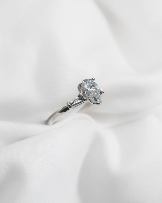 Pear & Tapered Baguette | White Gold Lab Grown Diamond Trilogy Engagement Ring - Lester & Brown