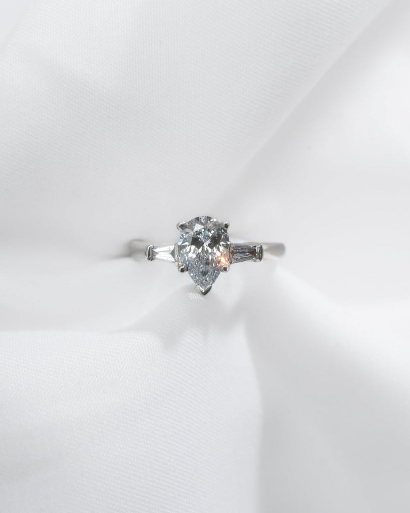 Pear & Tapered Baguette | White Gold Lab Grown Diamond Trilogy Engagement Ring - Lester & Brown