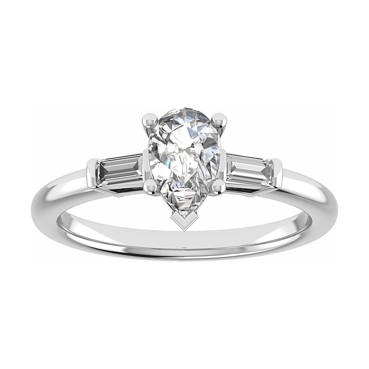 Pear & Tapered Baguette | White Gold Lab Grown Diamond Trilogy Engagement Ring - Lester & Brown
