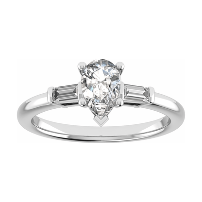 Pear & Tapered Baguette | White Gold Lab Grown Diamond Trilogy Engagement Ring - Lester & Brown