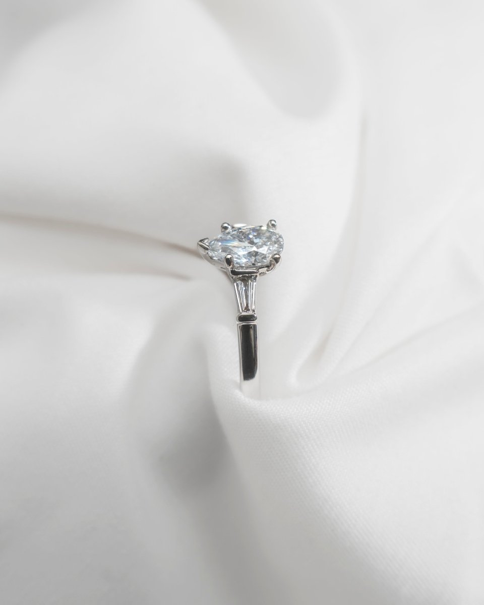 Pear & Tapered Baguette | White Gold Lab Grown Diamond Trilogy Engagement Ring - Lester & Brown
