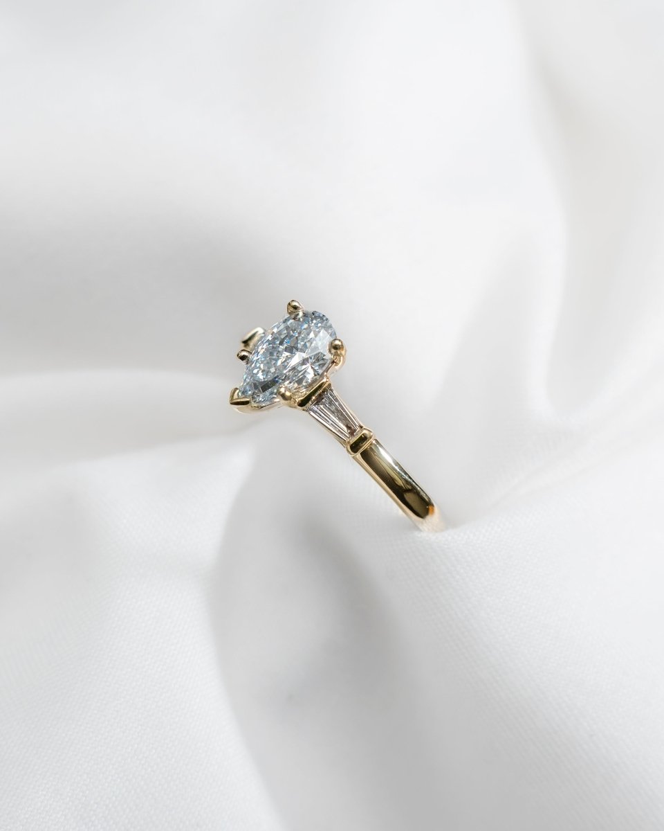 Pear & Tapered Baguette | Yellow Gold Lab Grown Diamond Trilogy Engagement Ring - Lester & Brown
