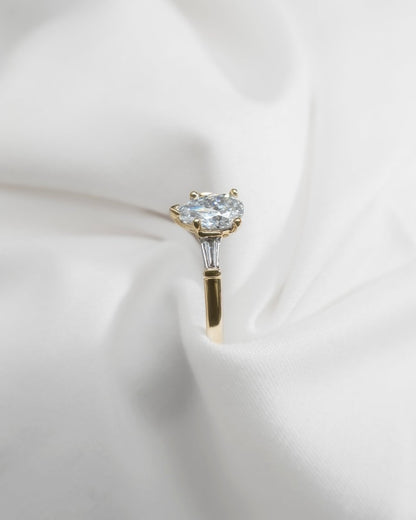 Pear & Tapered Baguette | Yellow Gold Lab Grown Diamond Trilogy Engagement Ring - Lester & Brown
