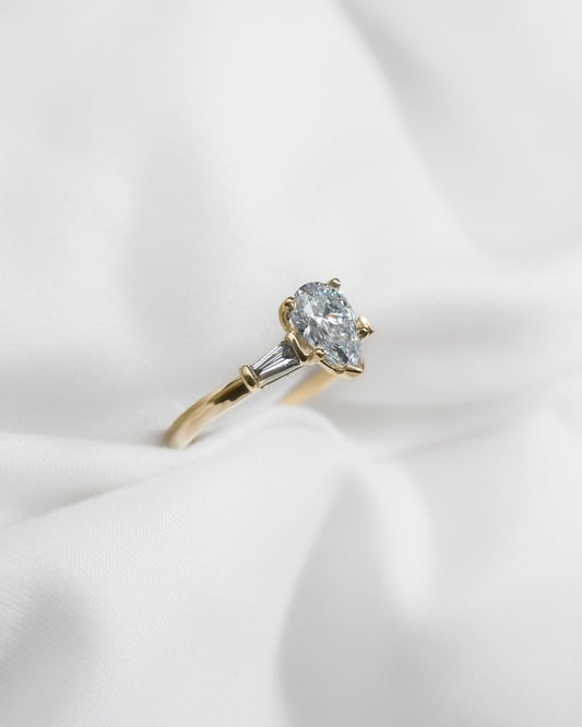 Pear & Tapered Baguette | Yellow Gold Lab Grown Diamond Trilogy Engagement Ring - Lester & Brown