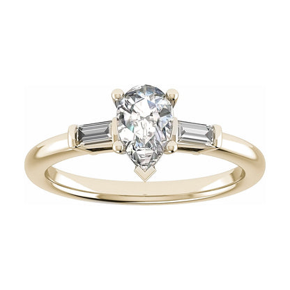 Pear & Tapered Baguette | Yellow Gold Lab Grown Diamond Trilogy Engagement Ring - Lester & Brown