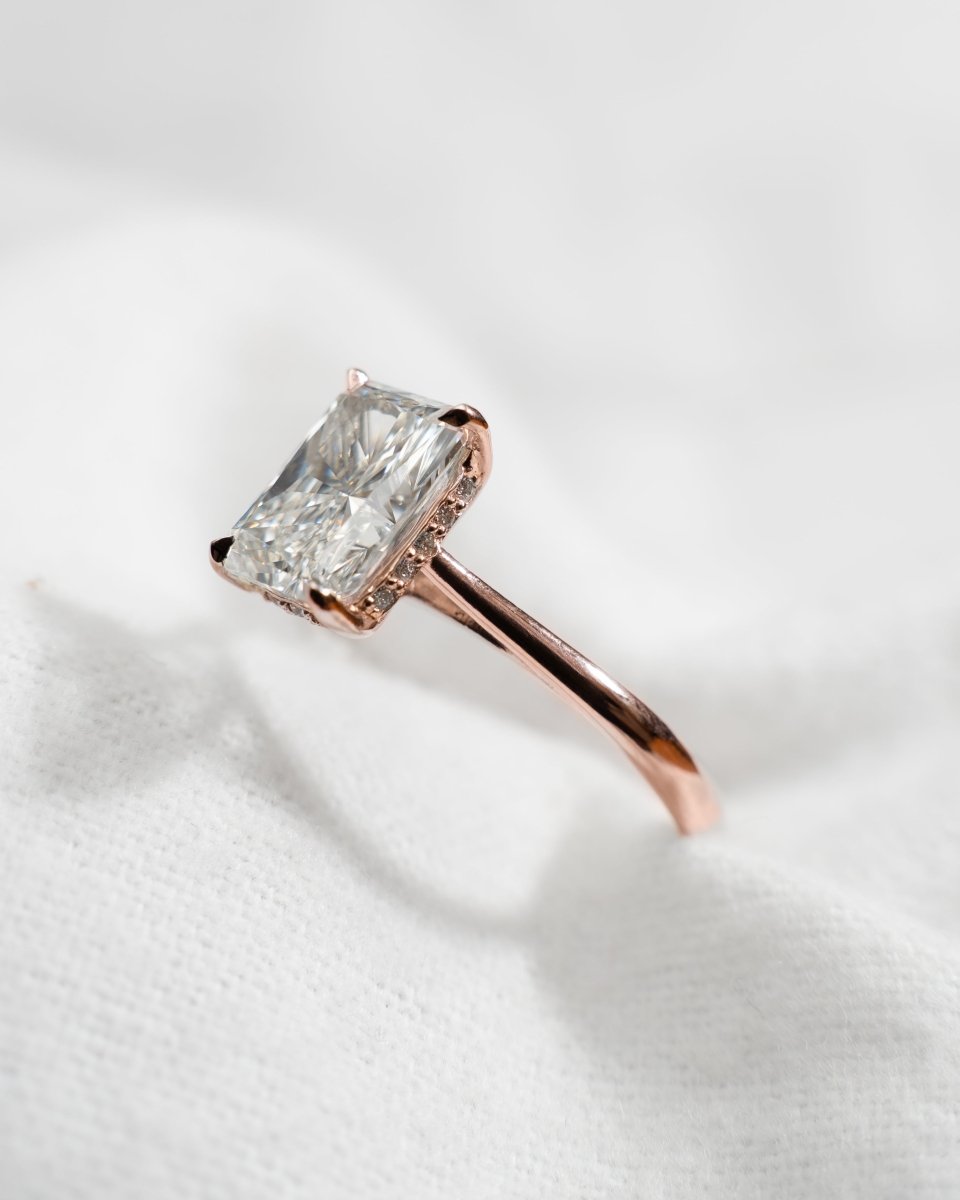 Radiant Hidden Halo Solitaire 18k Rose Gold | Lab Grown Diamond Engagement Ring - Lester & Brown