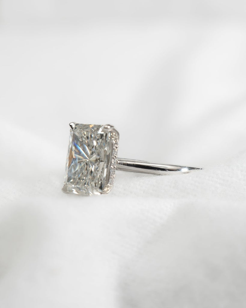 Radiant Hidden Halo Solitaire 18k White Gold | Lab Grown Diamond Engagement Ring - Lester & Brown