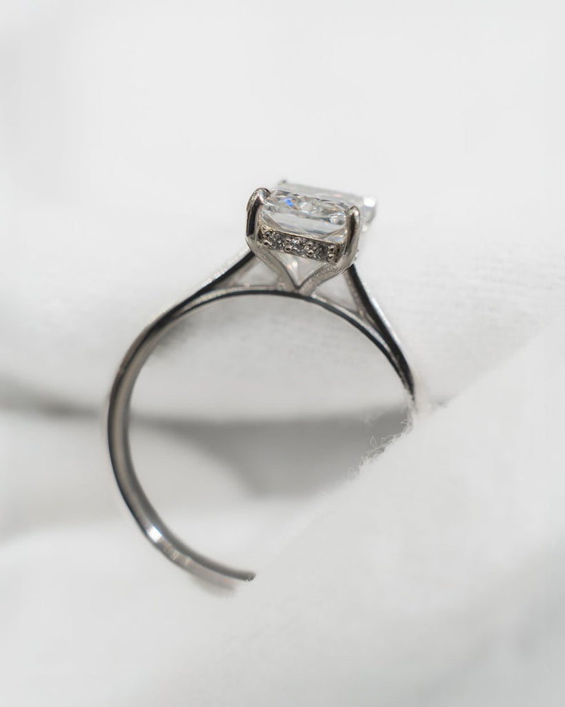 Radiant Hidden Halo Solitaire 18k White Gold | Lab Grown Diamond Engagement Ring - Lester & Brown