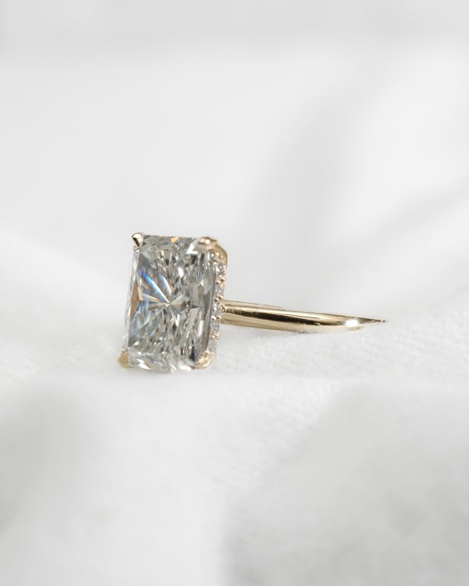 Radiant Hidden Halo Solitaire 18k Yellow Gold | Lab Grown Diamond Engagement Ring - Lester & Brown