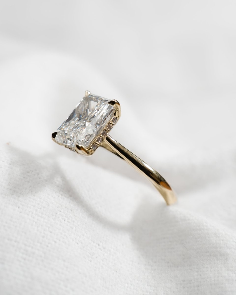 Radiant Hidden Halo Solitaire 18k Yellow Gold | Lab Grown Diamond Engagement Ring - Lester & Brown