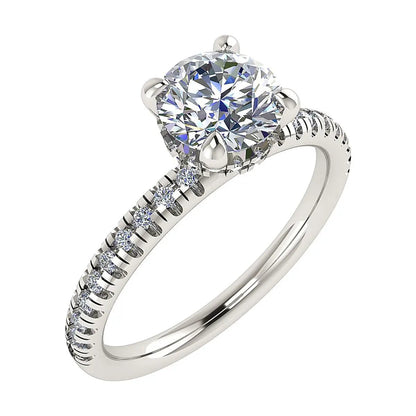 Round 18K White Gold Lab Grown Diamond Set Shoulders (Hidden Halo) - Lester & Brown