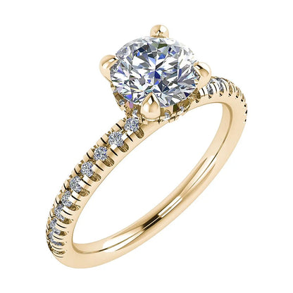 Round 18K Yellow Gold Lab Grown Diamond Set Shoulders (Hidden Halo) - Lester & Brown