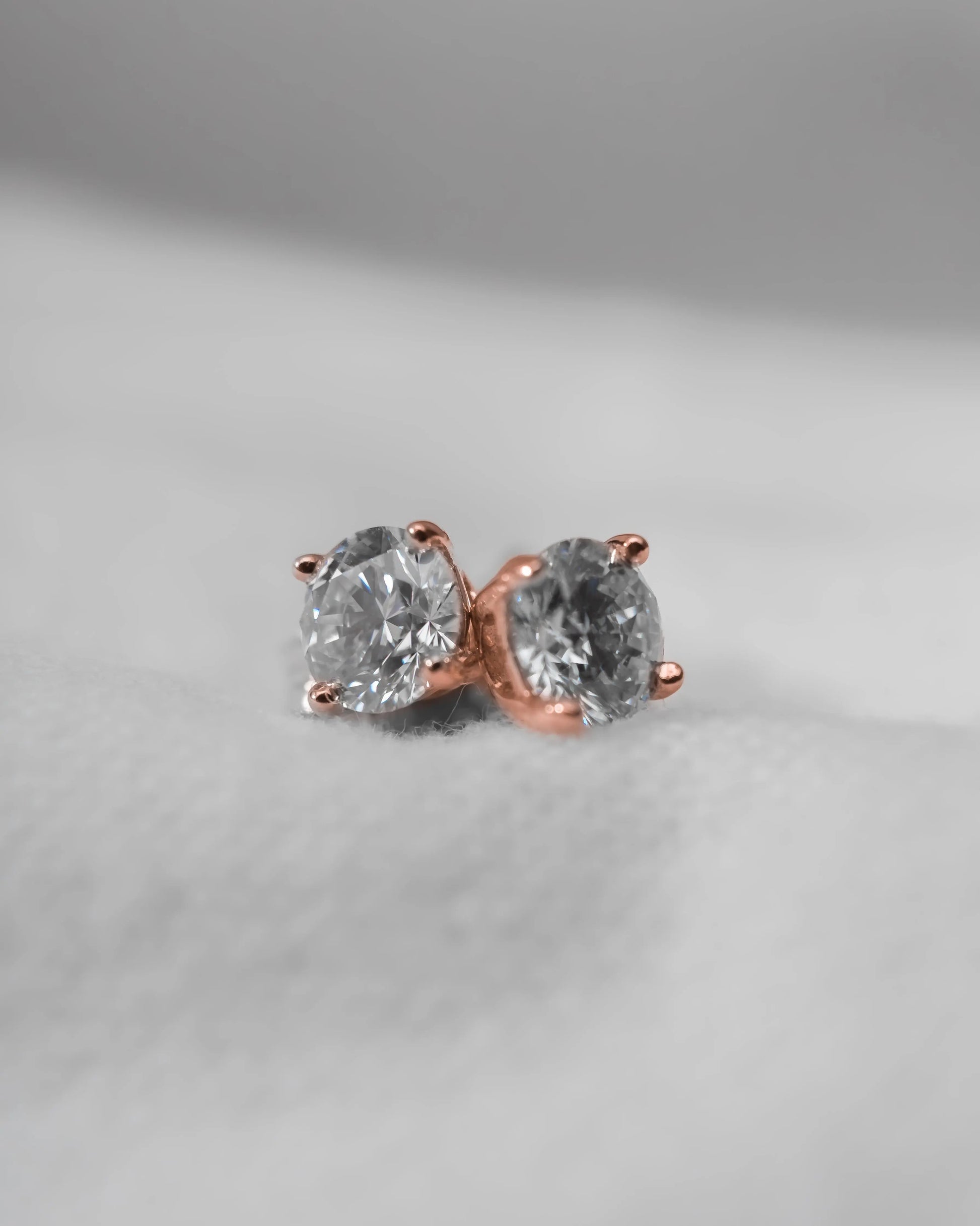 Round Lab Grown Diamond Stud Earrings | 18K Rose Gold - Lester & Brown