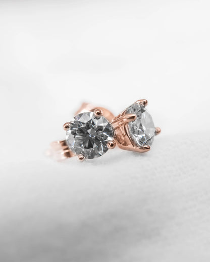 Round Lab Grown Diamond Stud Earrings | 18K Rose Gold - Lester & Brown
