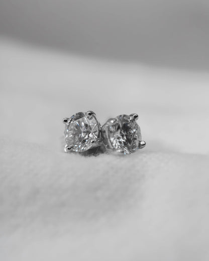 Round Lab Grown Diamond Stud Earrings | 18K White Gold - Lester & Brown