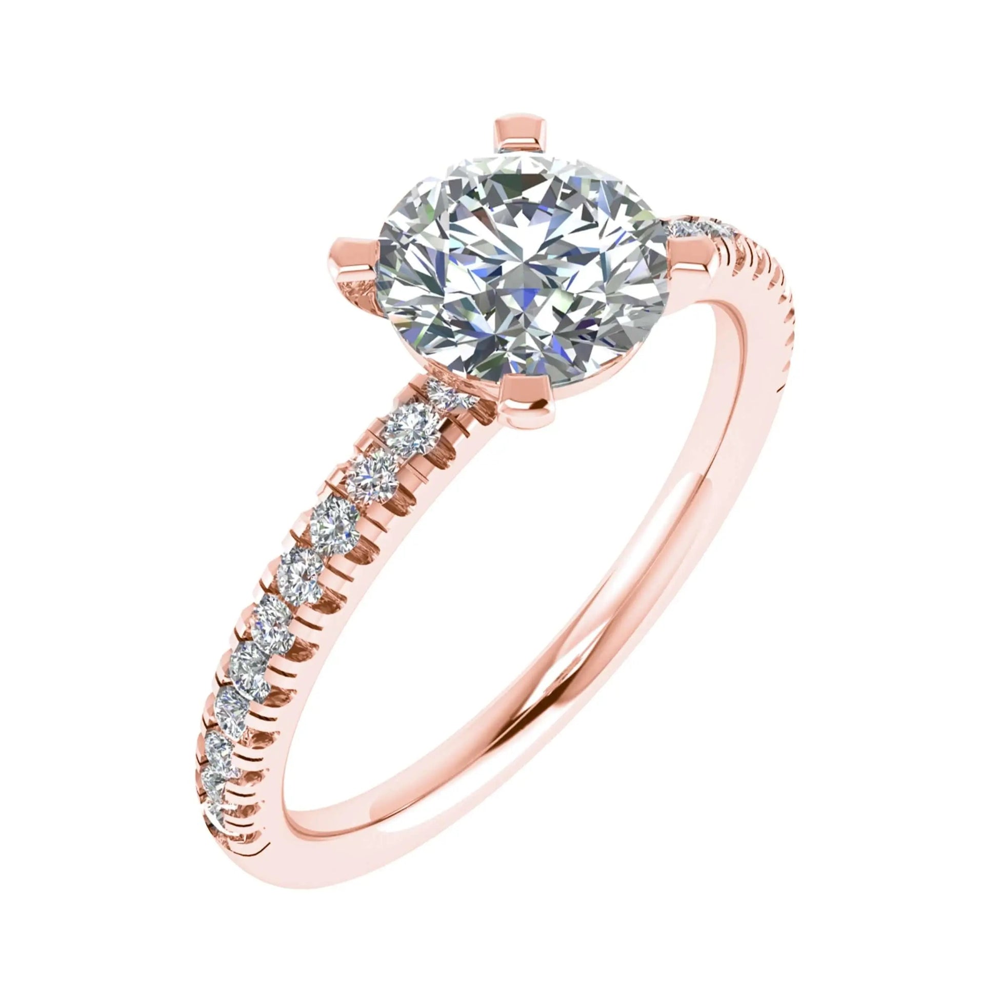 Round Rose Gold Lab Grown Diamond Set Shoulders - Lester & Brown