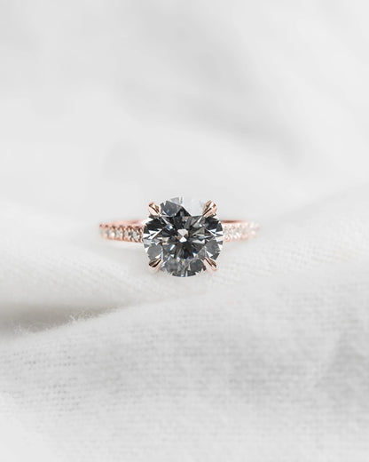 Round Rose Gold Lab Grown Diamond Set Shoulders - Lester & Brown