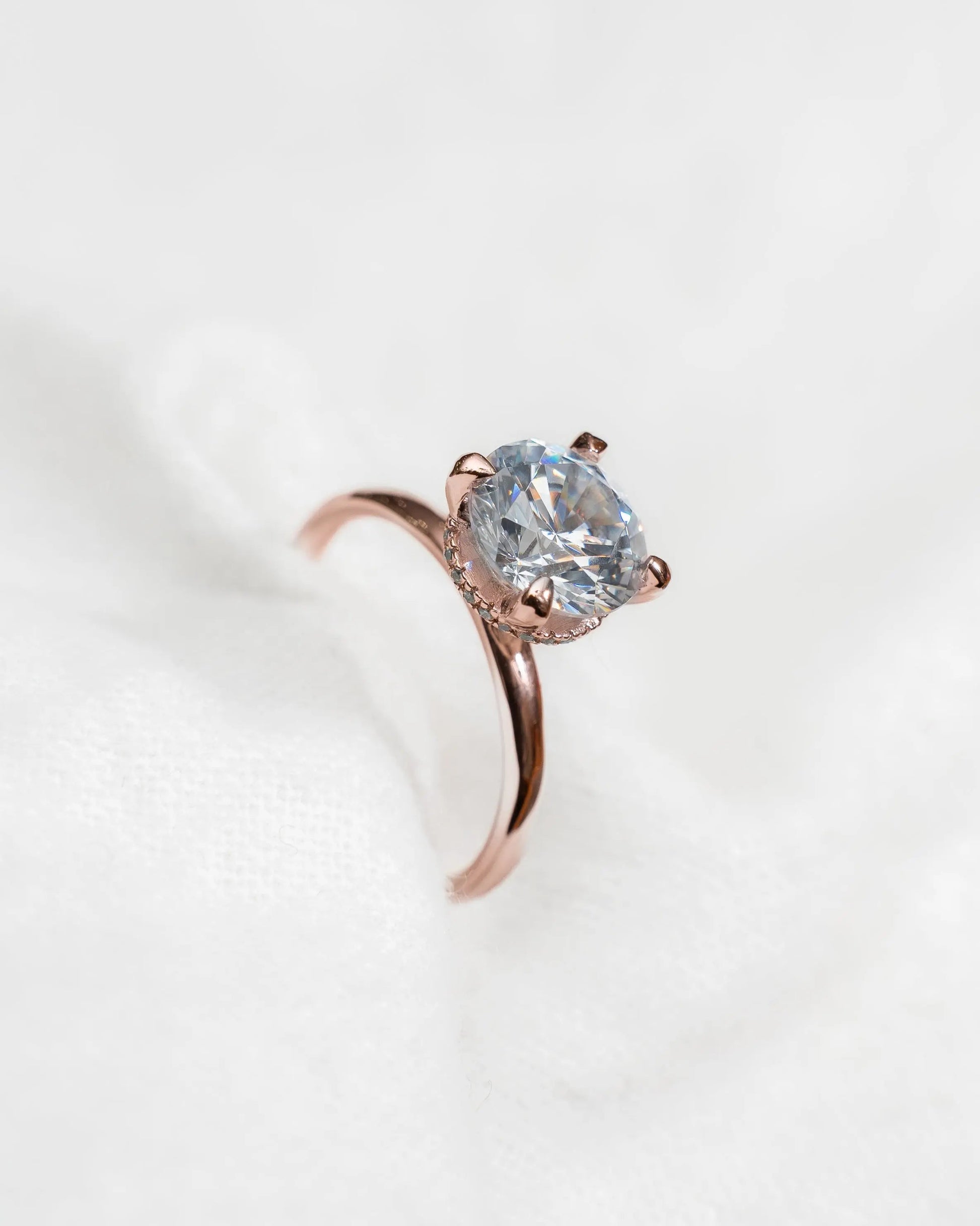 Round Rose Gold Lab Grown Solitaire (Hidden Halo) - Lester & Brown