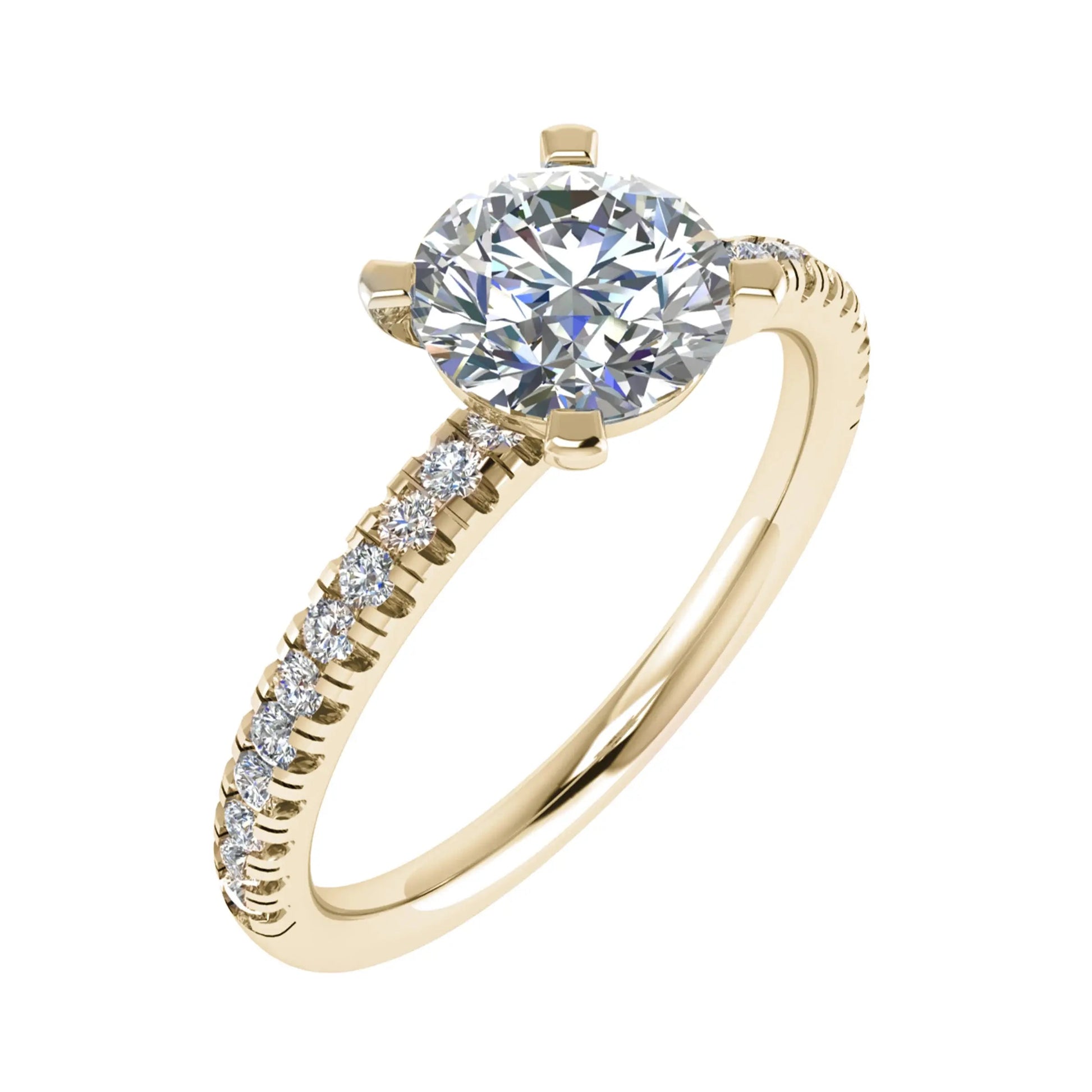 Round Yellow Gold Lab Grown Diamond Set Shoulders - Lester & Brown