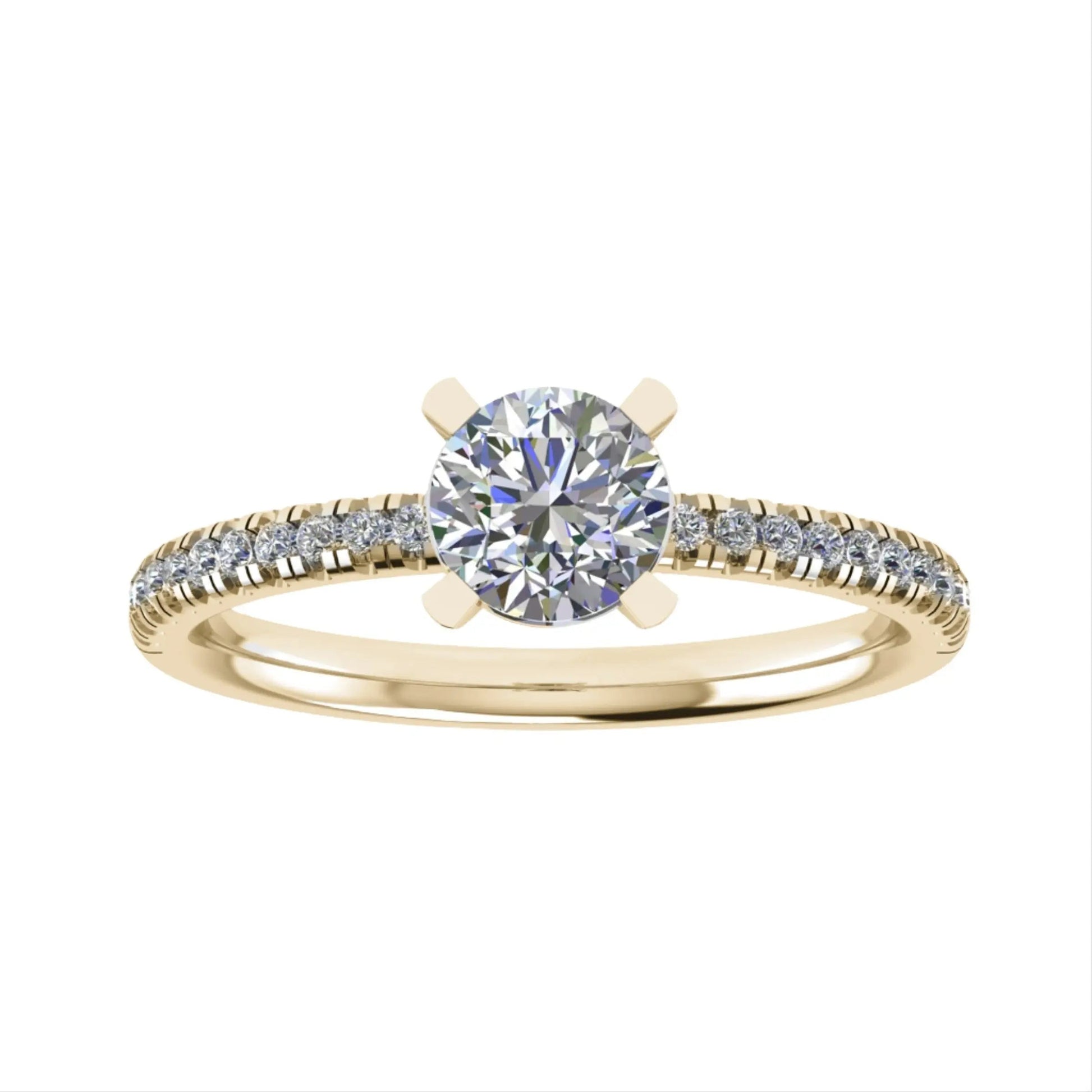 Round Yellow Gold Lab Grown Diamond Set Shoulders - Lester & Brown