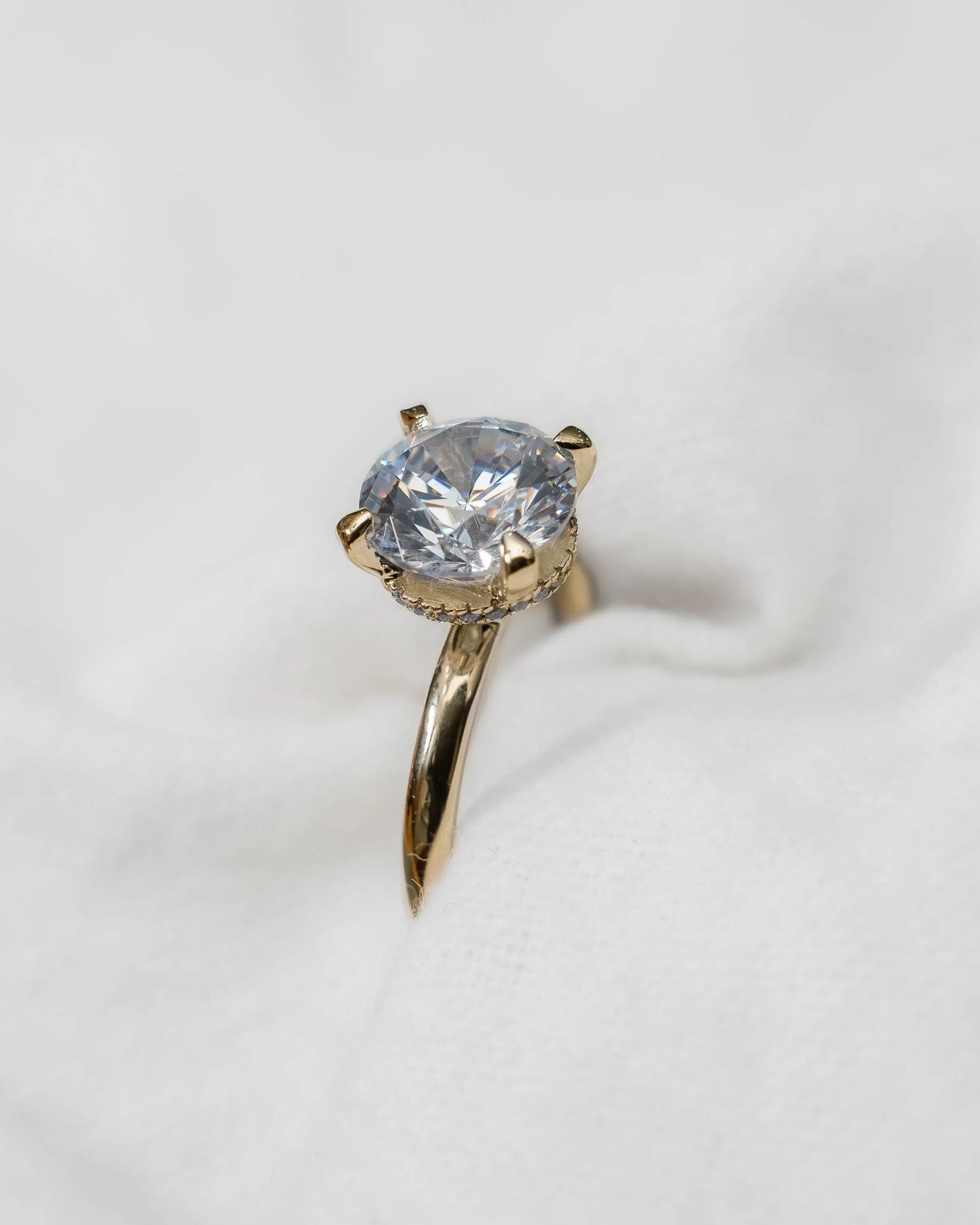 Round Yellow Gold Lab Grown Solitaire (Hidden Halo) - Lester & Brown