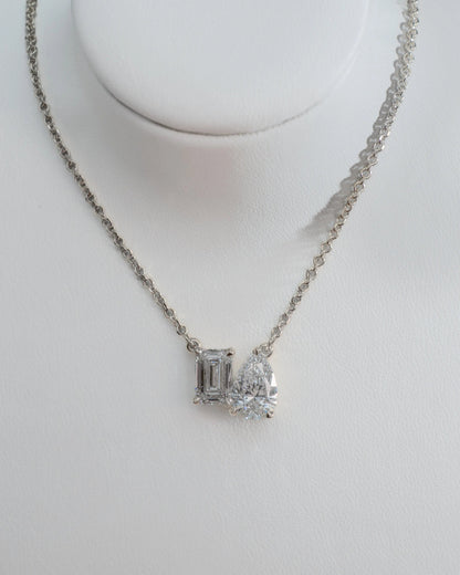 Toi Et Moi | Emerald & Pear Lab - Grown Diamond Pendant - Platinum - Lester & Brown