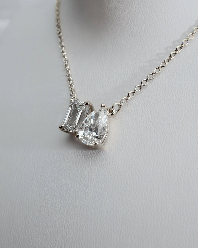 Toi Et Moi | Emerald & Pear Lab - Grown Diamond Pendant - Platinum - Lester & Brown